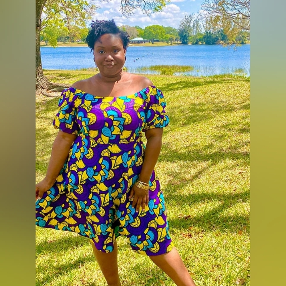 Vibrant Multicolor Off-Shoulder Dress - Picture 1 of 3